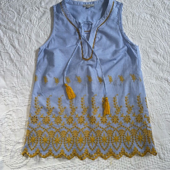 Skies Are Blue Sleeveless Top / Blouse Blue & Gold Size Small - Picture 5 of 11